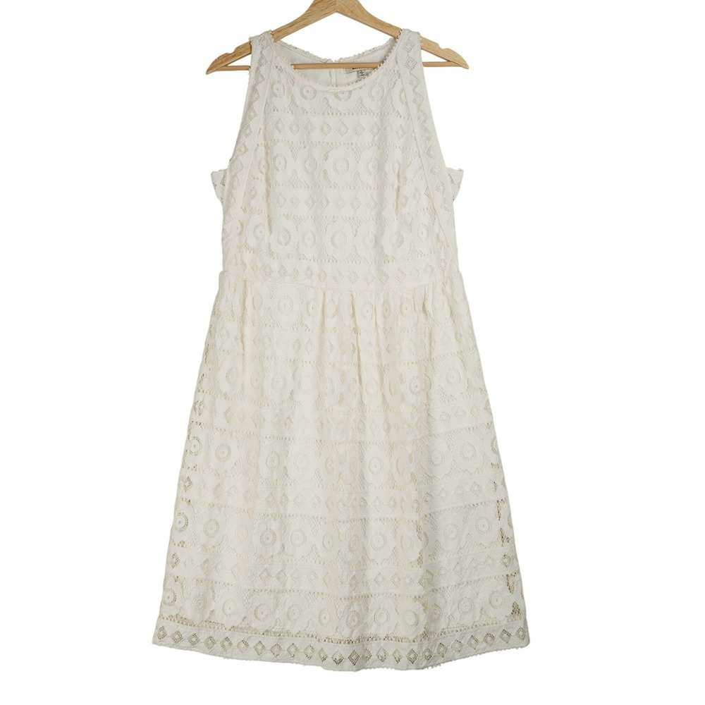 Max Studio Women Cream Ivory Floral Lace Sleeveless Knee Length Dress 6904B53 L